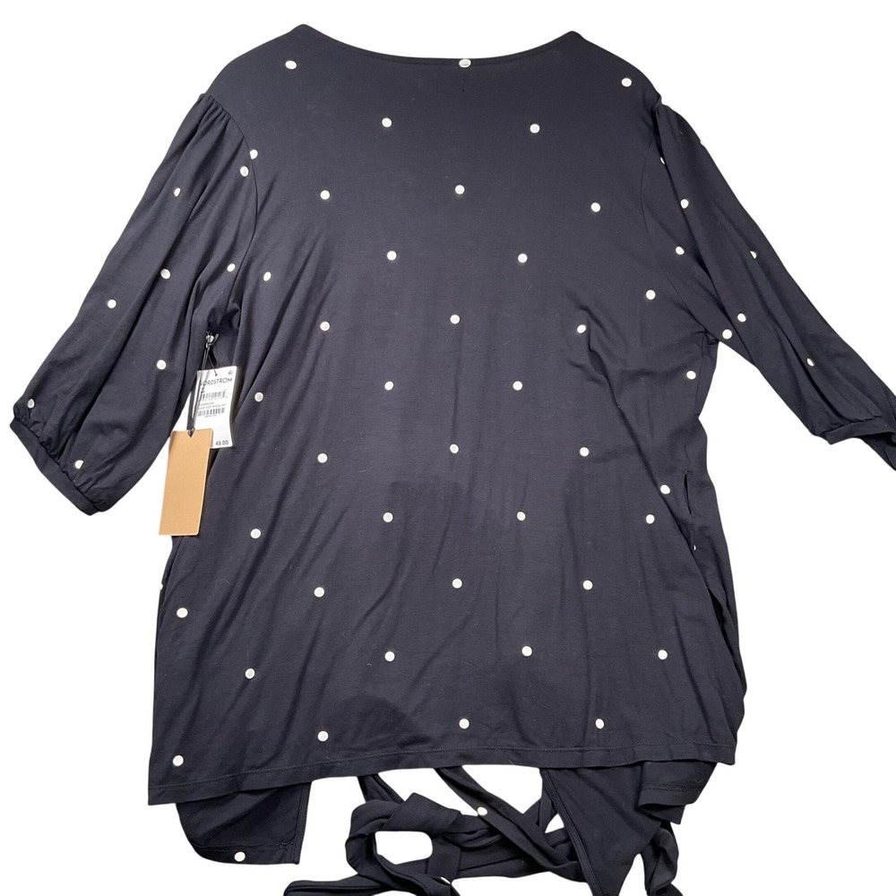 Halogen Wrap‎ Top Womens 1X Black NEW Polka Dot V-Neck HA406652WN - Picture 3 of 7